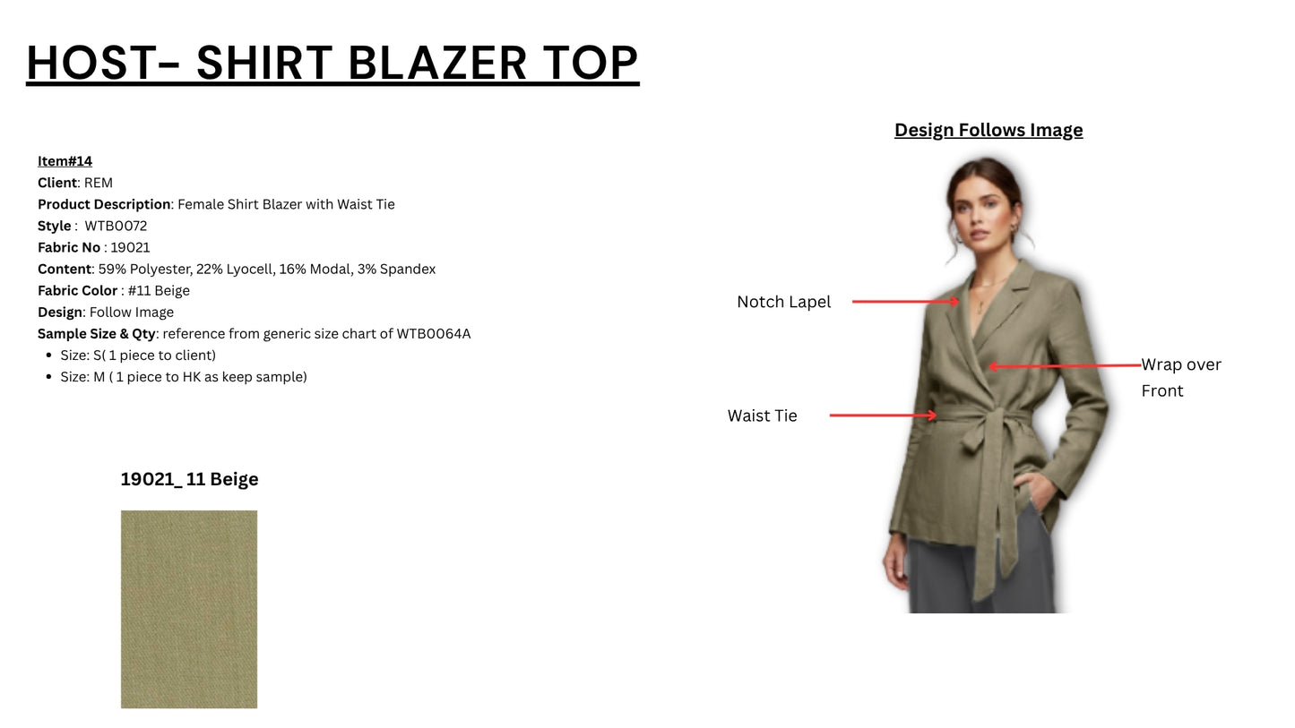 Female Shirt Blazer with Waist Tie WTB0072