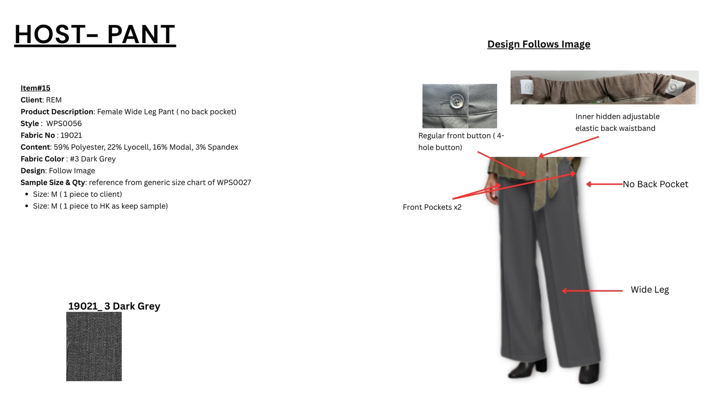 Female Wide Leg Pant ( no back pocket) WPS0056