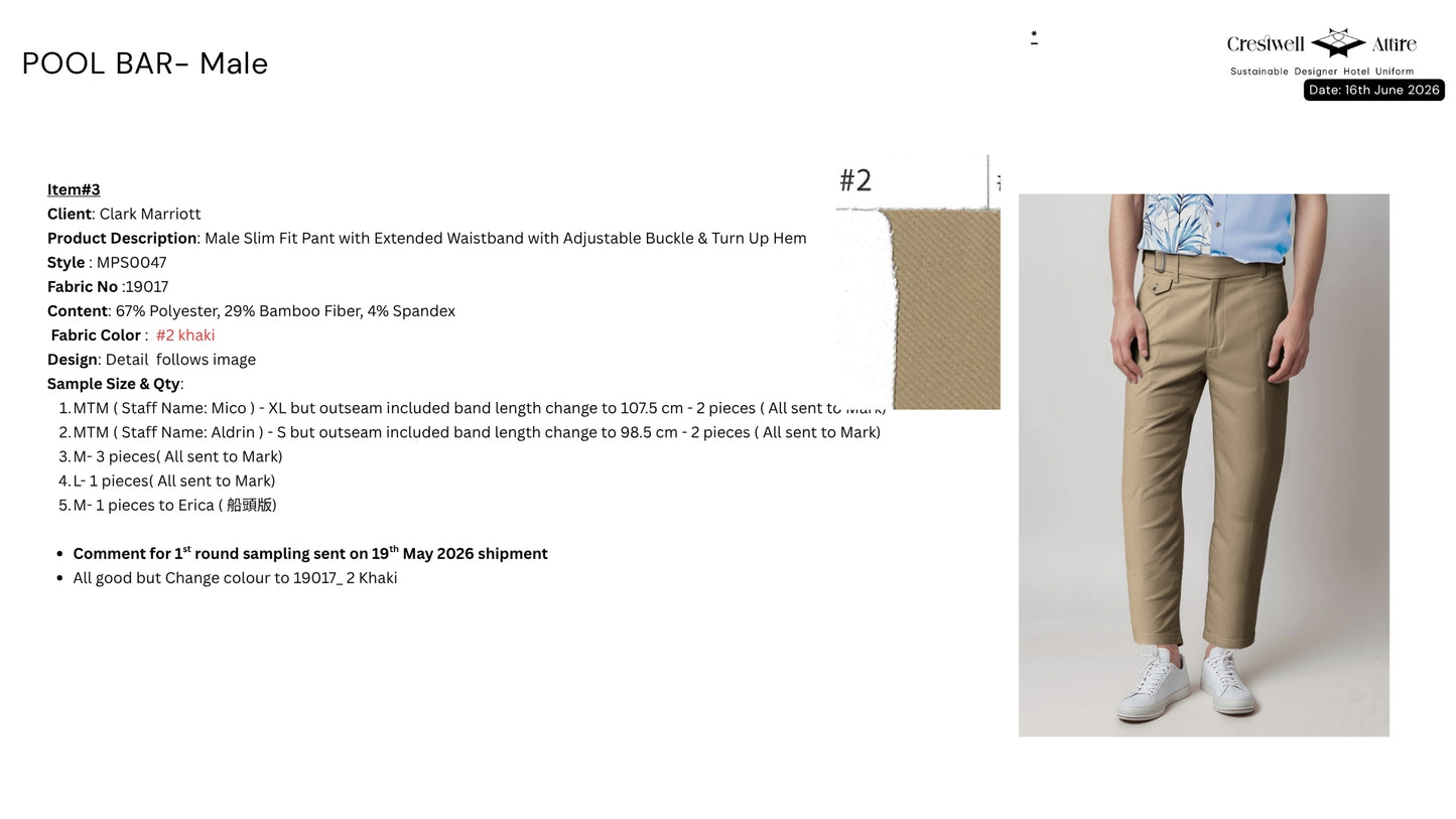 Male Slim Fit Pant with Extended Waistband with Adjustable Buckle & Turn Up Hem MPS0047