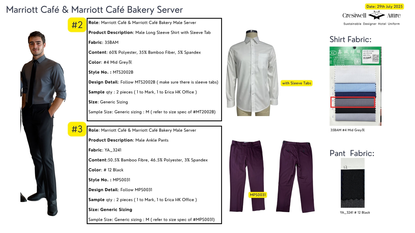 Marriott F&B Café Bakery Male Server Long Sleeve Shirt with Chest Pocket & Sleeve Tab MTS2002C