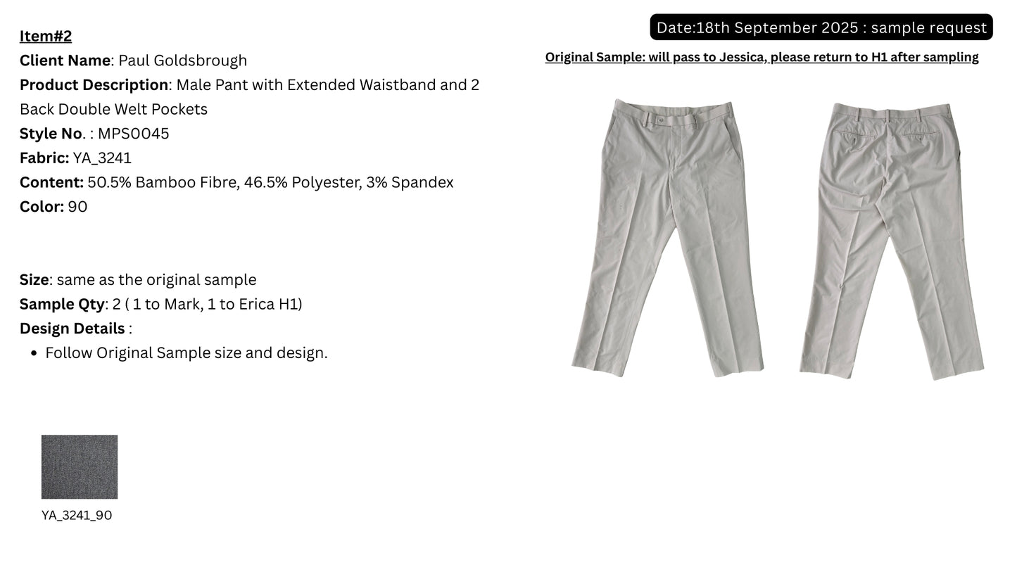 Paul Goldsbrough Male Pant with Extended Waistband and 2 Back Double Welt Pockets MPS0045