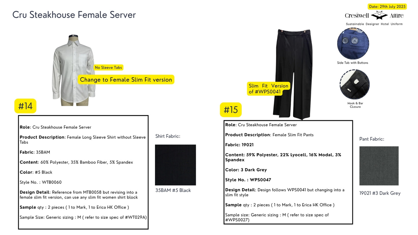 Marriott F&B Cru Steakhouse Female server Female Slim Fit Pants WPS0047