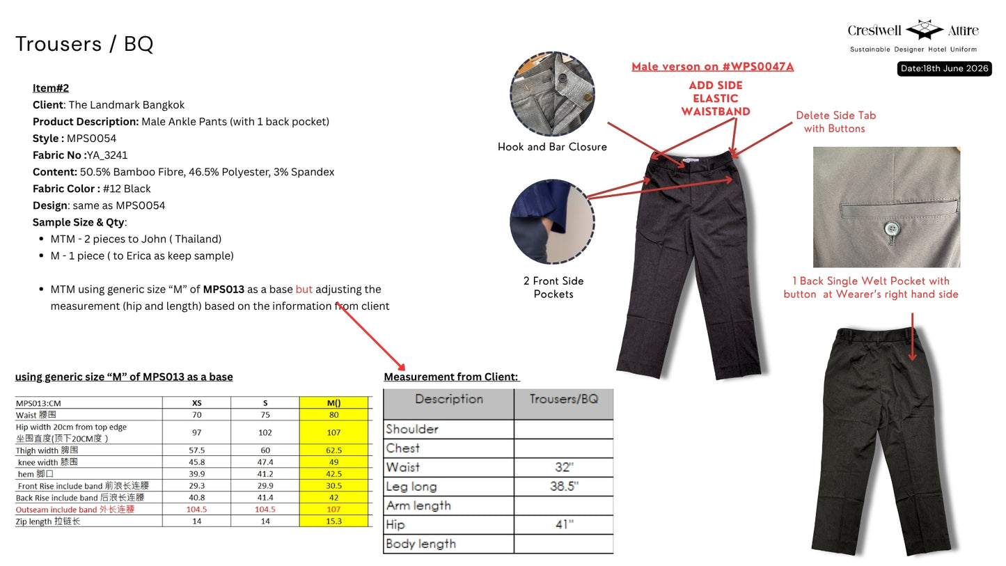 Male Slim Fit Pants (with 1 back pocket) MPS0054