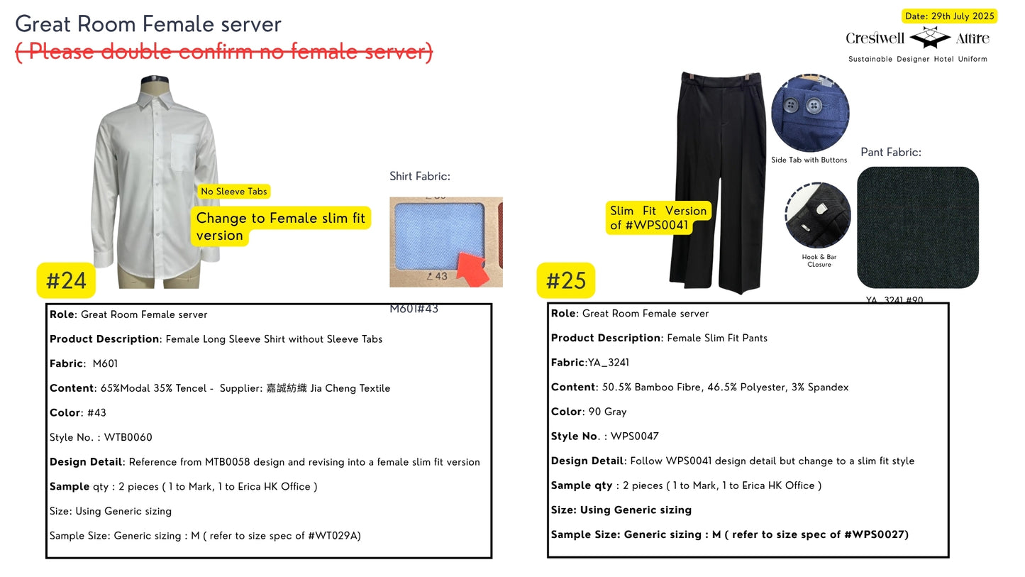 Marriott F&B Great Room Female server Long Sleeve Shirt without Sleeve Tabs WTB0060