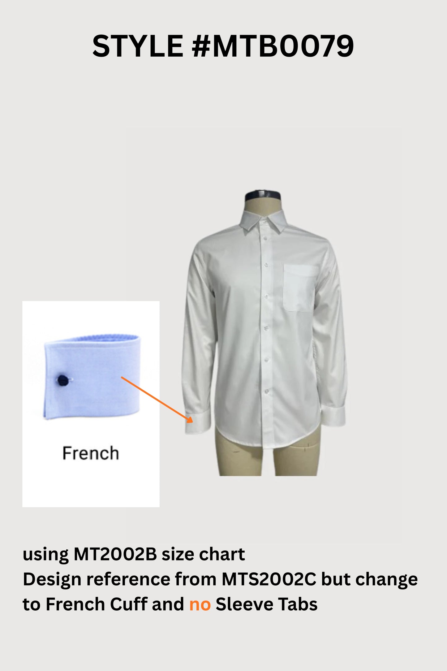 Male Long Sleeve Shirt with Chest Pocket, French Cuff (without sleeve tabs) MTB0079