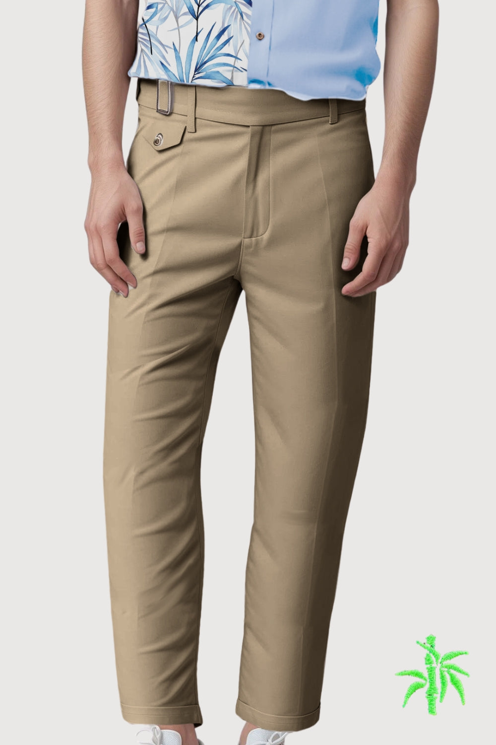 Male Slim Fit Pant with Extended Waistband with Adjustable Buckle & Turn Up Hem MPS0047