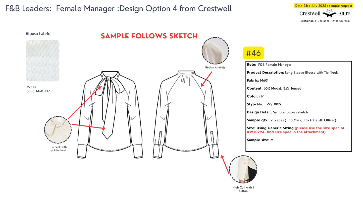 Marriott F&B Leaders Female Manager Long Sleeve Blouse with Tie Neck WST0019