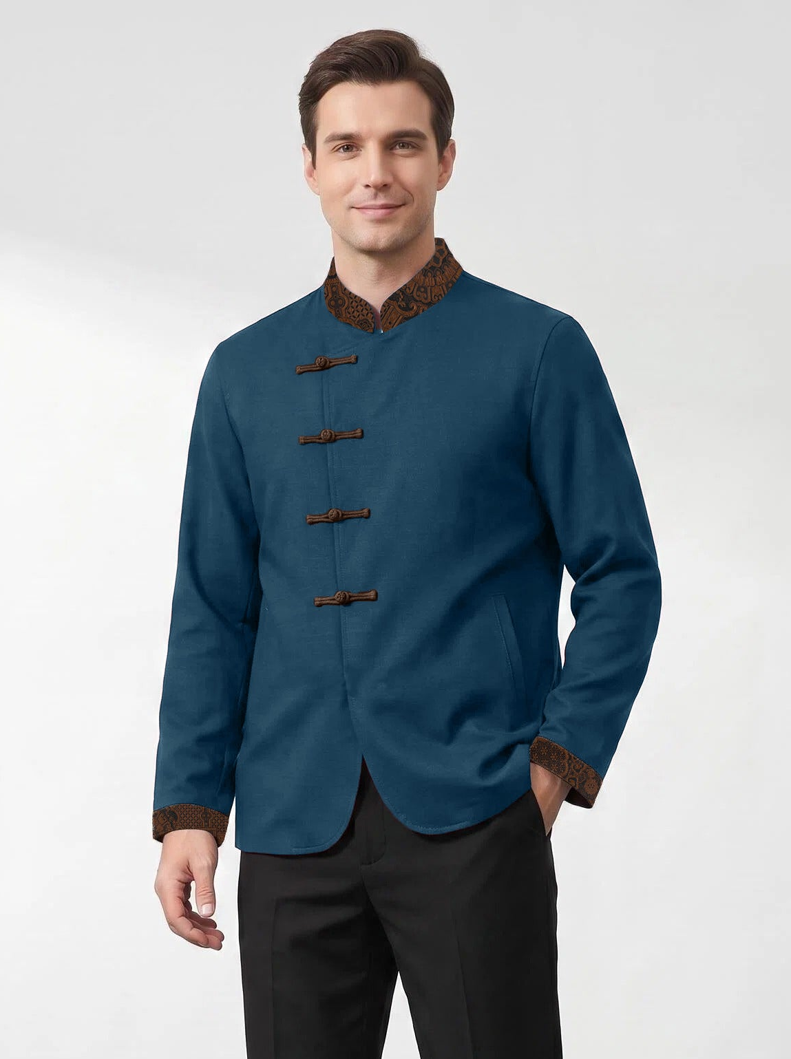 Male Mandarin Collar Top with Asymmetric Front MTB0086