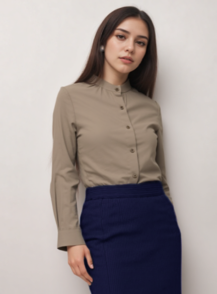 Marriott F&B Leaders Female Manager Long Sleeve Collarless Blouse with Pleated Shoulder Details WST0017