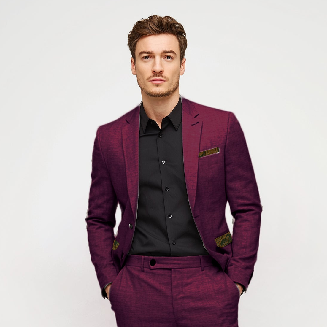Male Double Button Blazer with Contrast Chest Pocket and Flap Pockets MJK0025_A