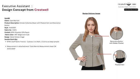 Female Collarless Blazer with Pleated Hem and Decorative Button WJK0057