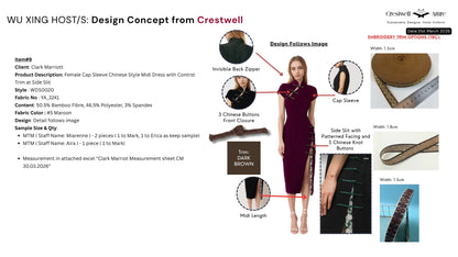 Female Cap Sleeve Chinese Style Midi Dress with Contrst Trim at Side Slit WDS0020
