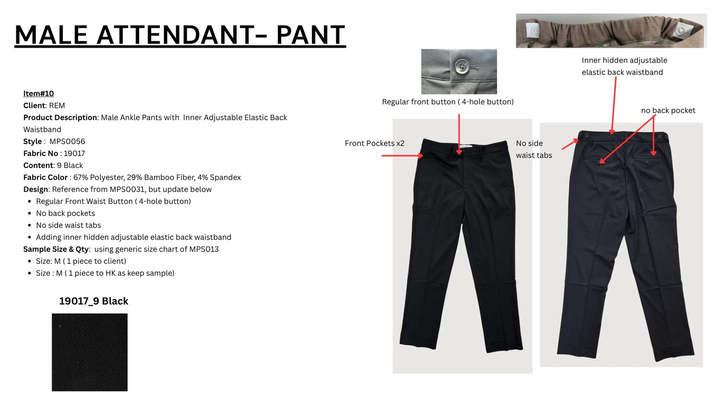 Male Ankle Pants with Inner Adjustable Elastic Back Waistband MPS0056