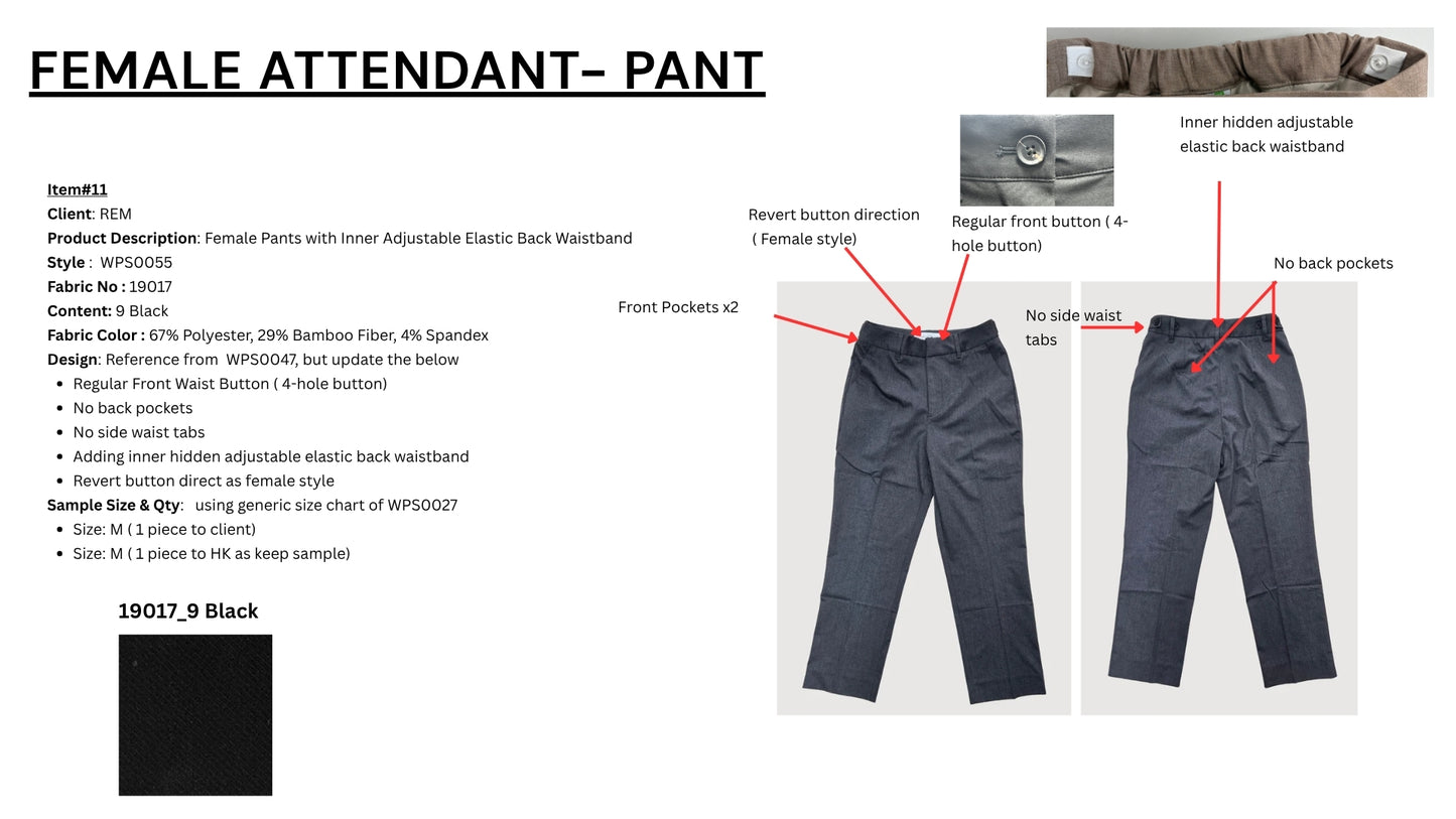 Female Pants with Inner Adjustable Elastic Back Waistband WPS0055