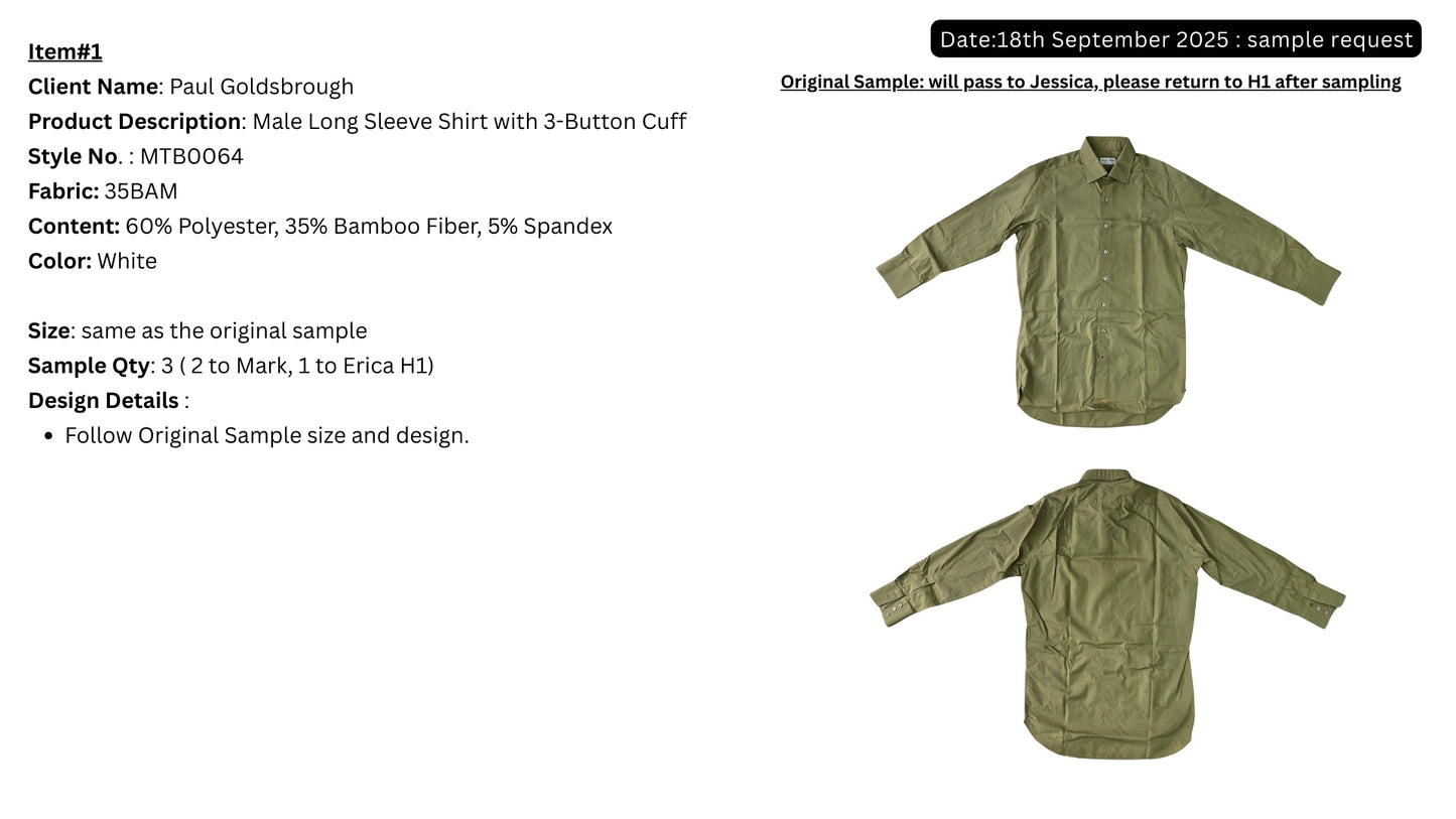 Paul Goldsbrough Male Long Sleeve Shirt with 3-Button Cuff Style MTB0064