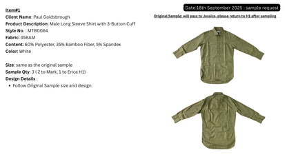 Paul Goldsbrough Male Long Sleeve Shirt with 3-Button Cuff Style MTB0064