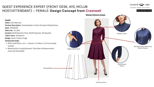 Female Madarin Collar 3/4 sleeve Pleated Dress WDS0016