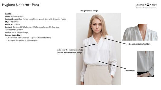 Female Long Sleeve V neck Shirt with Shoulder Pleats WST0032