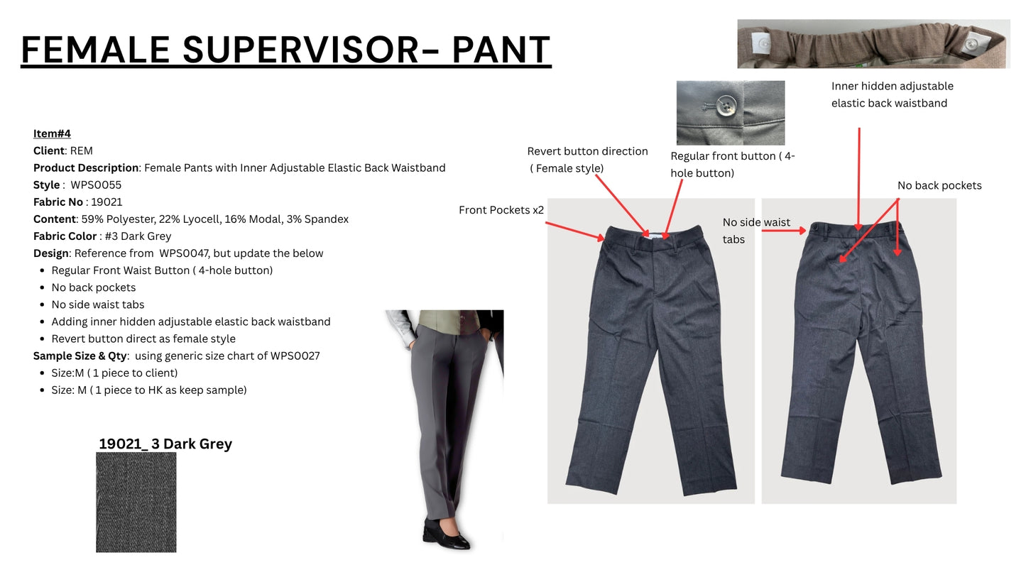 Female Pants with Inner Adjustable Elastic Back Waistband WPS0055