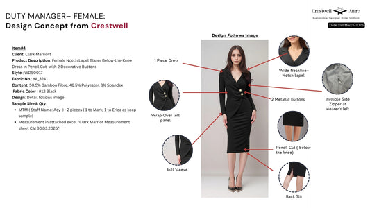 Female Notch Lapel Blazer Below-the-Knee Dress in Pencil Cut  with 2 Decorative Buttons WDS0017