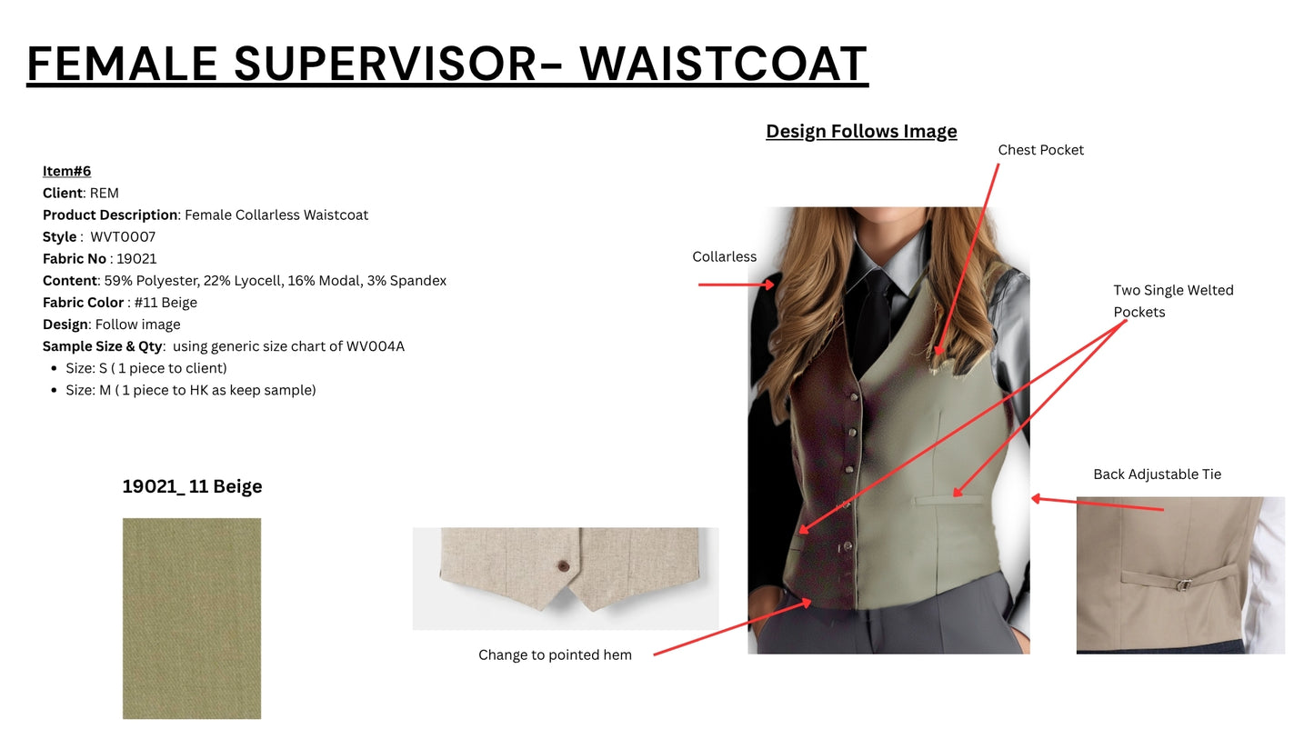 Female Collarless Waistcoat WVT0007