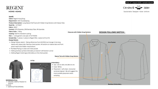 (Sample) Regent HK Long Sleeve Chef Coat with Hidden Snap Buttons with Sleeve Tabs UCT0027