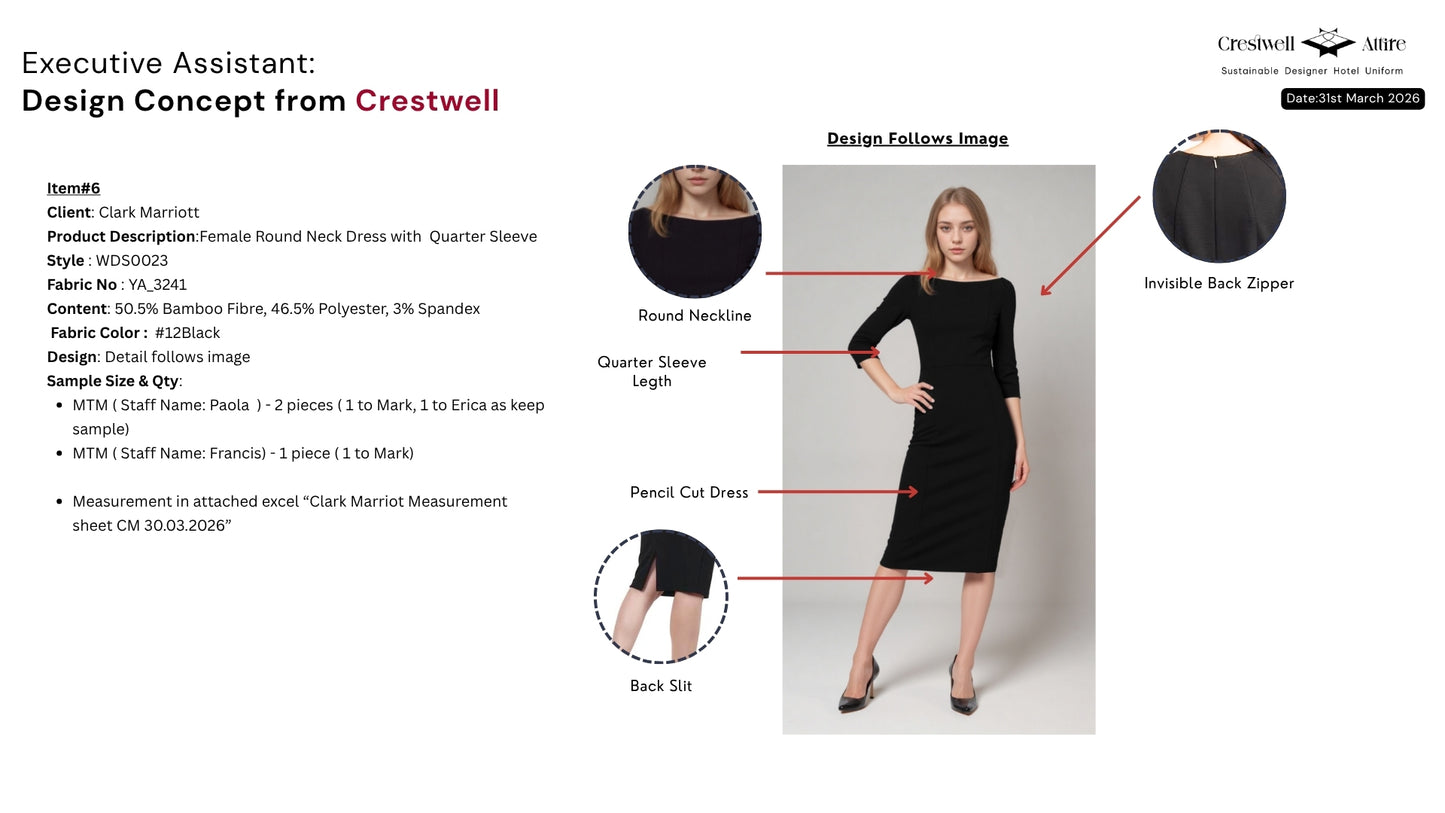 Female Round Neck Dress with  Quarter Sleeve WDS0023