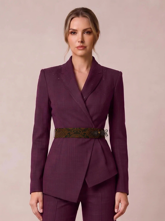 Female Asymmetric Blazer with Bold Waistband WJK0062