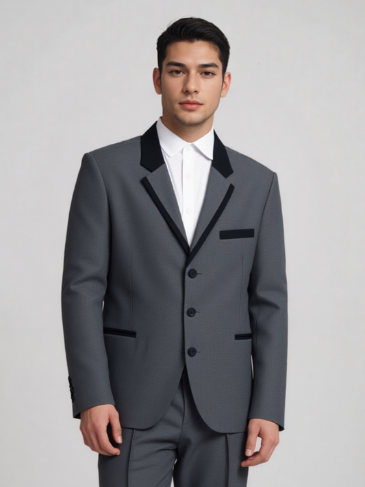 Male 3-button Single Breasted  Blazer with  Contrast Detail on Lapel and Pockets MJK0035