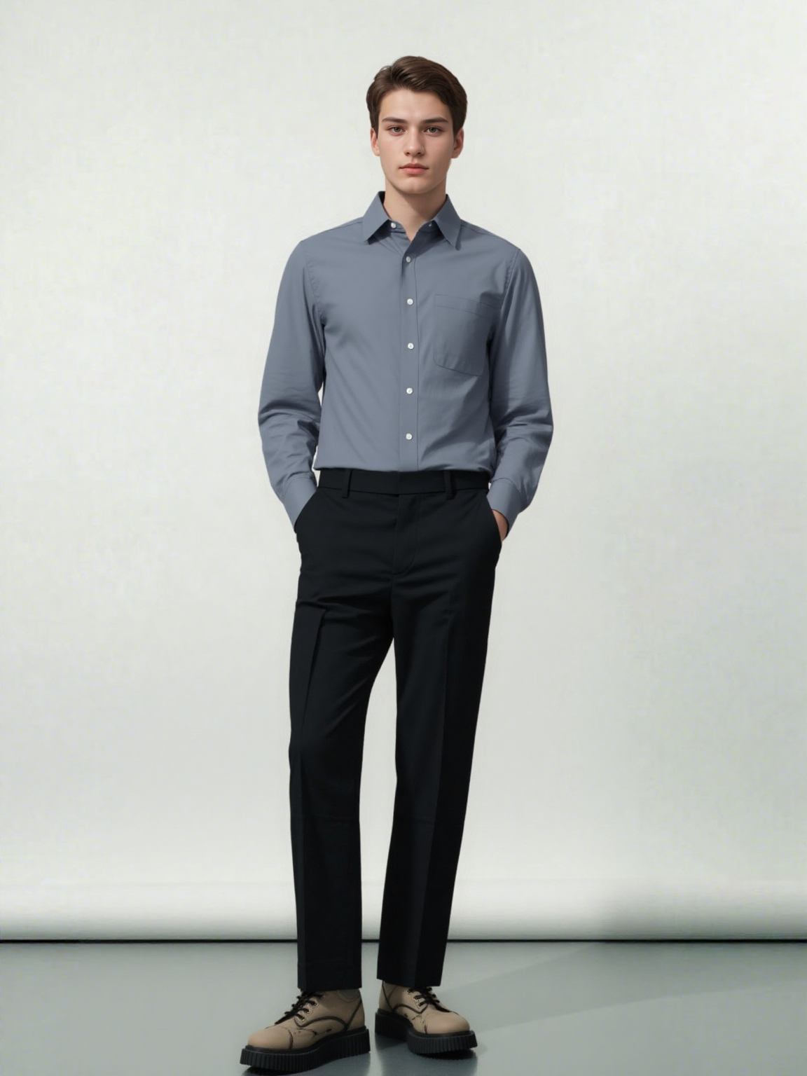 Marriott F&B Café Bakery Male Server Long Sleeve Shirt with Chest Pocket & Sleeve Tab MTS2002C
