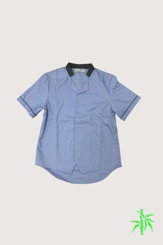 Male Stand Collar with lapel  Short Sleeve Shirt with Waistcoat Hem MTB0070A