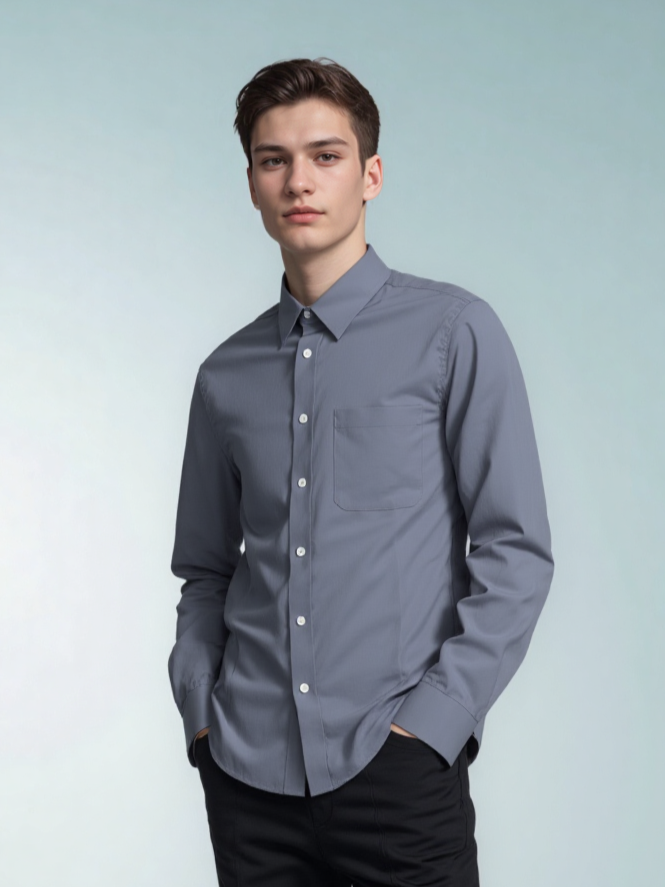 Marriott F&B Café Bakery Male Server Long Sleeve Shirt with Chest Pocket & Sleeve Tab MTS2002C