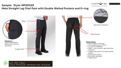 Male Straight Leg Chef Pant with Double Welted Pockets and D-ring MPS0049