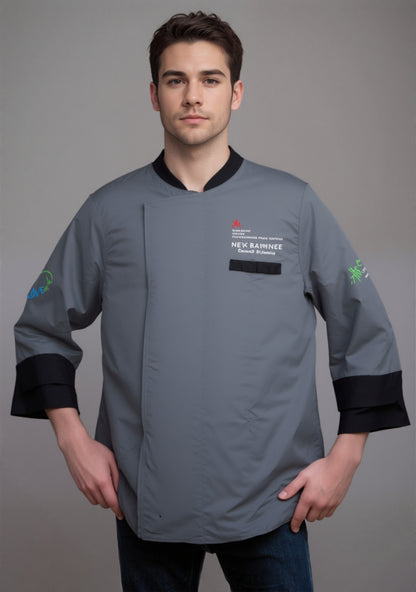 Male Long Sleeve Chef Coat with Contrast Collar, Chest Pocket and Cuff UCT0031