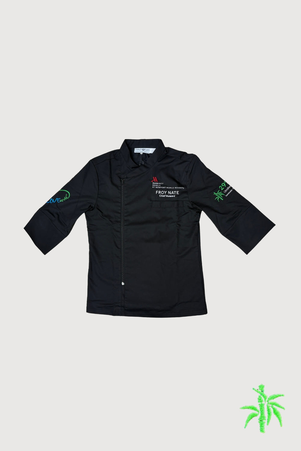 Male ¾ Sleeve Chef Coat with Front Zipper & Back Pleat with Inner Mesh  UCT0037