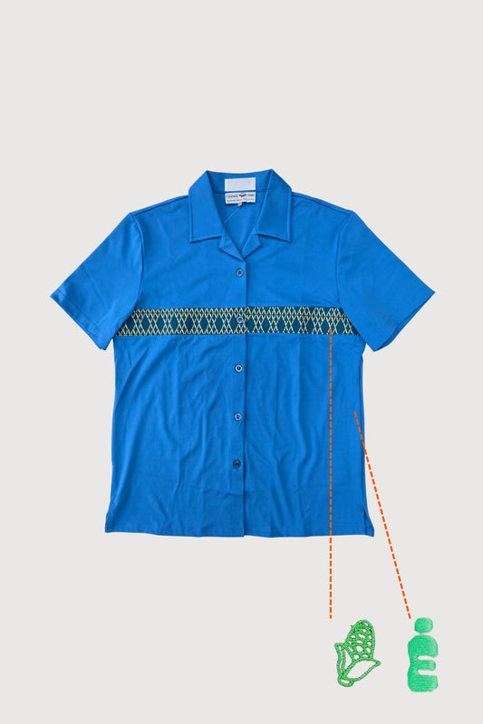 Vela Dhi/ Vela be Unisex Short Sleeve Camp Collar Shirt with Printed Panel UST0017