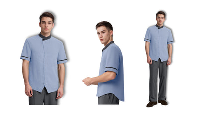 Male Mandarin Collar Short Sleeve Shirt with Waistcoat Hem MTB0070