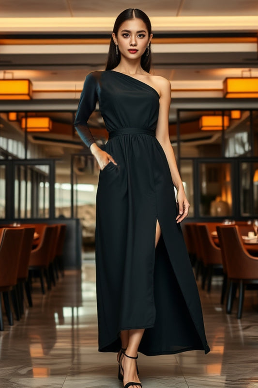 Marriott F&B Cru Steakhouse Female One Shoulder Maxi Skirt with Side Slit WDS0010