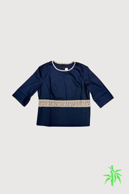 Female Quarter Sleeve Top with Pattered Neck and Waist Trim WST0029
