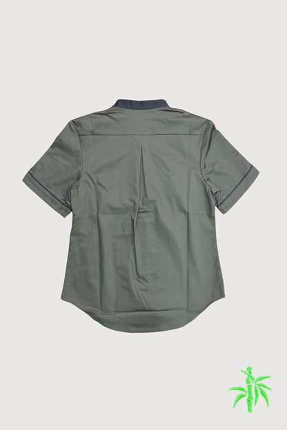 Female Mandarin Collar Short Sleeve Shirt with Waistcoat Hem & Slit at Sleeve WTB0065