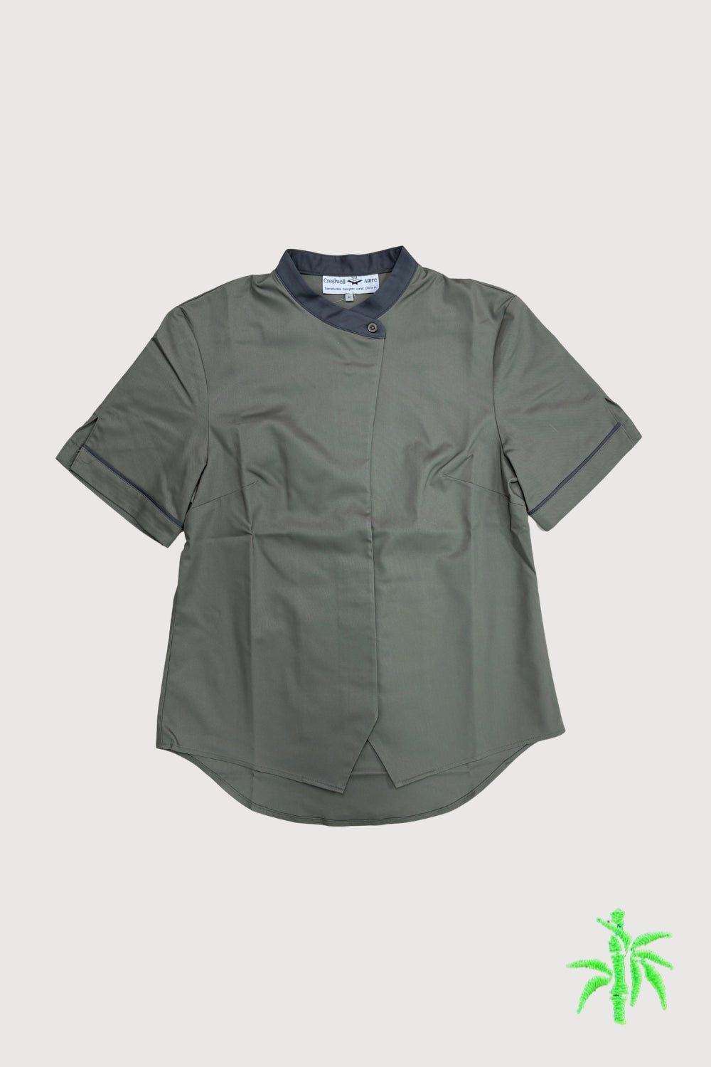 Female Mandarin Collar Short Sleeve Shirt with Waistcoat Hem & Slit at Sleeve WTB0065